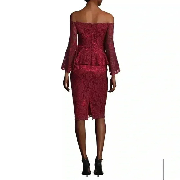 Laundry by Shelli Segal Women's Red Lace Off-the-shoulder Peplum Dress Size 4 - Picture 2 of 16